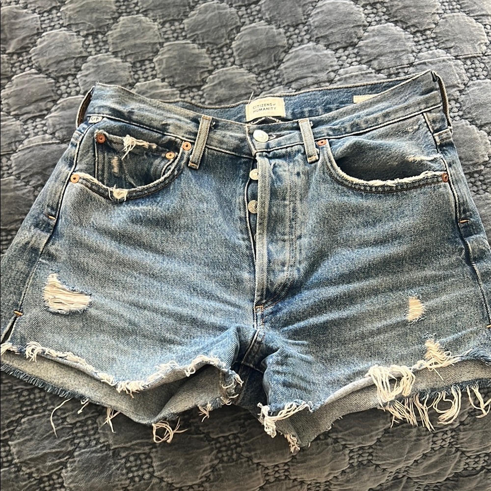 Citizens of Humanity Distressed Blue Denim Shorts
